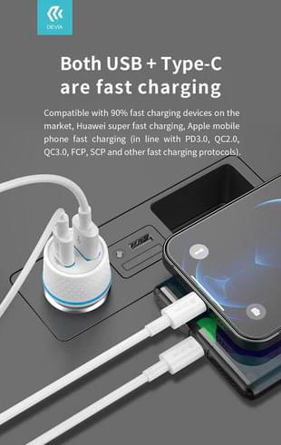 Devia – 20W PD & QC3.0 Dual USB Port Car Adapter & 1m Type C to Lightning Cable – White - Image 3