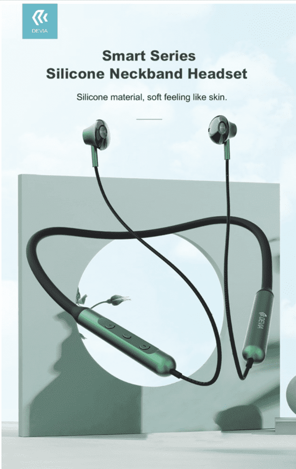 Devia – Bluetooth Magnetic HD Earphones Silicone Neckband – Grey & Silver